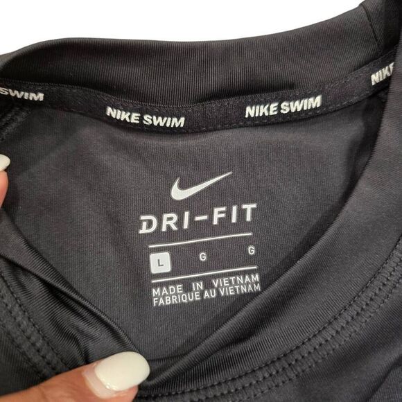 Nike Swim Shirt Womens Large Black Dri-Fit UPF 40+ Raglan Sleeve Rash Guard Retr - Picture 4 of 6